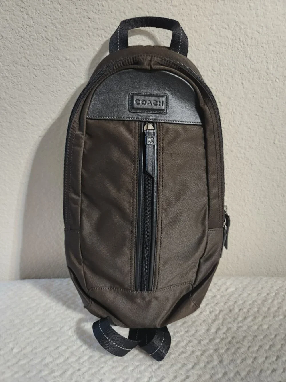 Coach Men’s Varick Nylon Sling Pack Brown Black Backpack bag